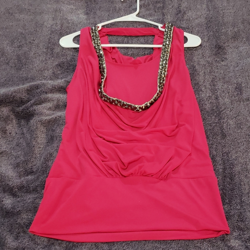 Jennifer Lopez Hot Pink Faux-Gem Colar Blouse